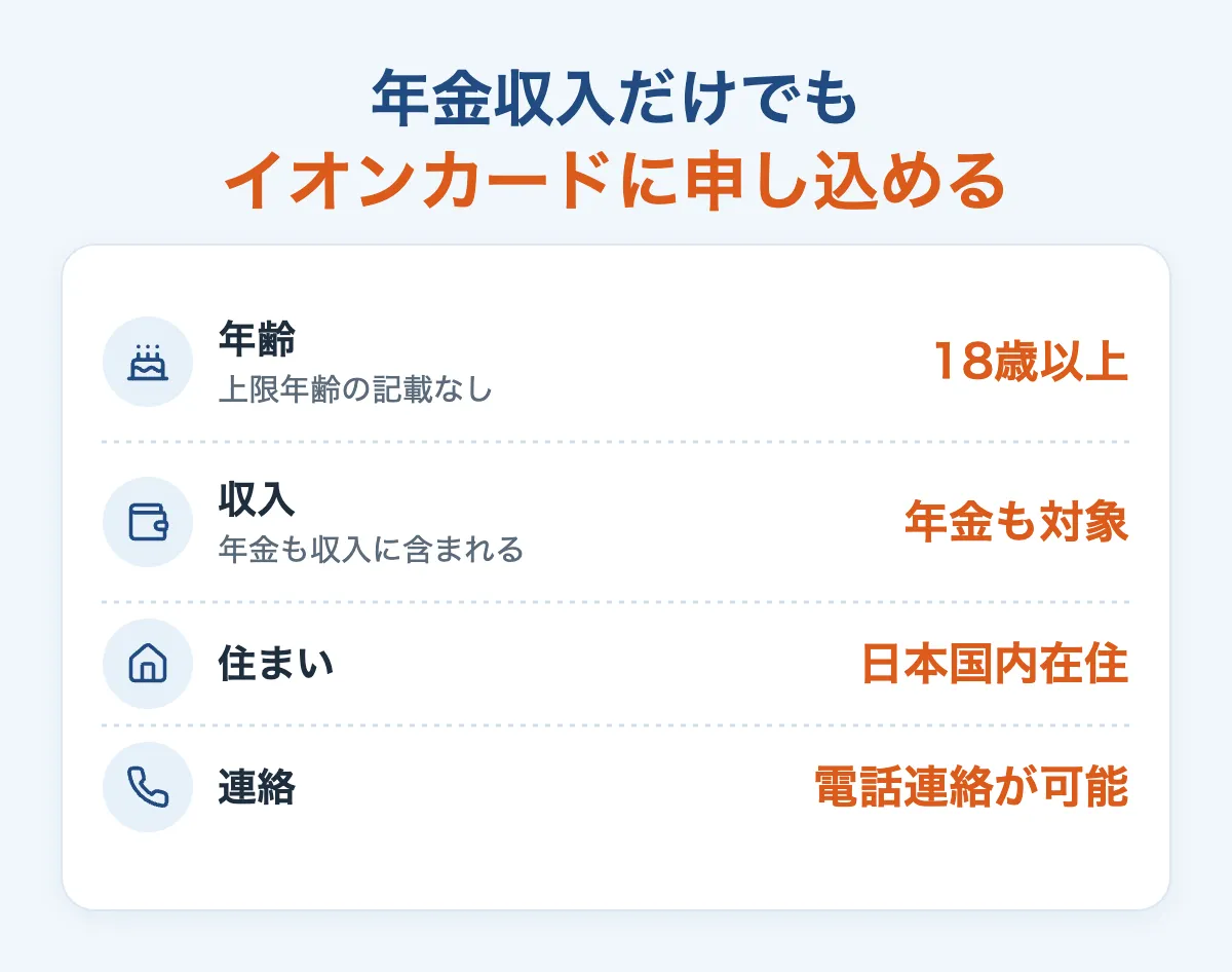 年金収入だけでもイオンカードに申し込める