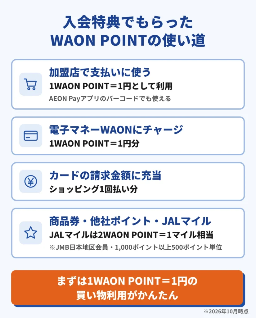 入会特典でもらったWAON POINTの使い道